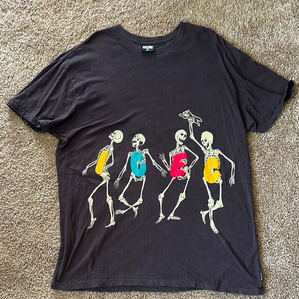 Black Graphic Tee with Skeleton Design